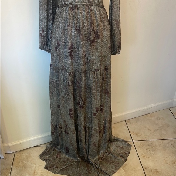 NWT Ba&Sh | Woman’s Elegant Floral Metallic Grey Maxi Dress Size 1 Small - Picture 5 of 16